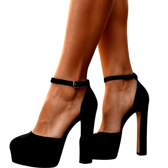 Just Fab 10 Black Platform Women's Sandal Shoe 5 Inch High Heel - Picture 1 of 7